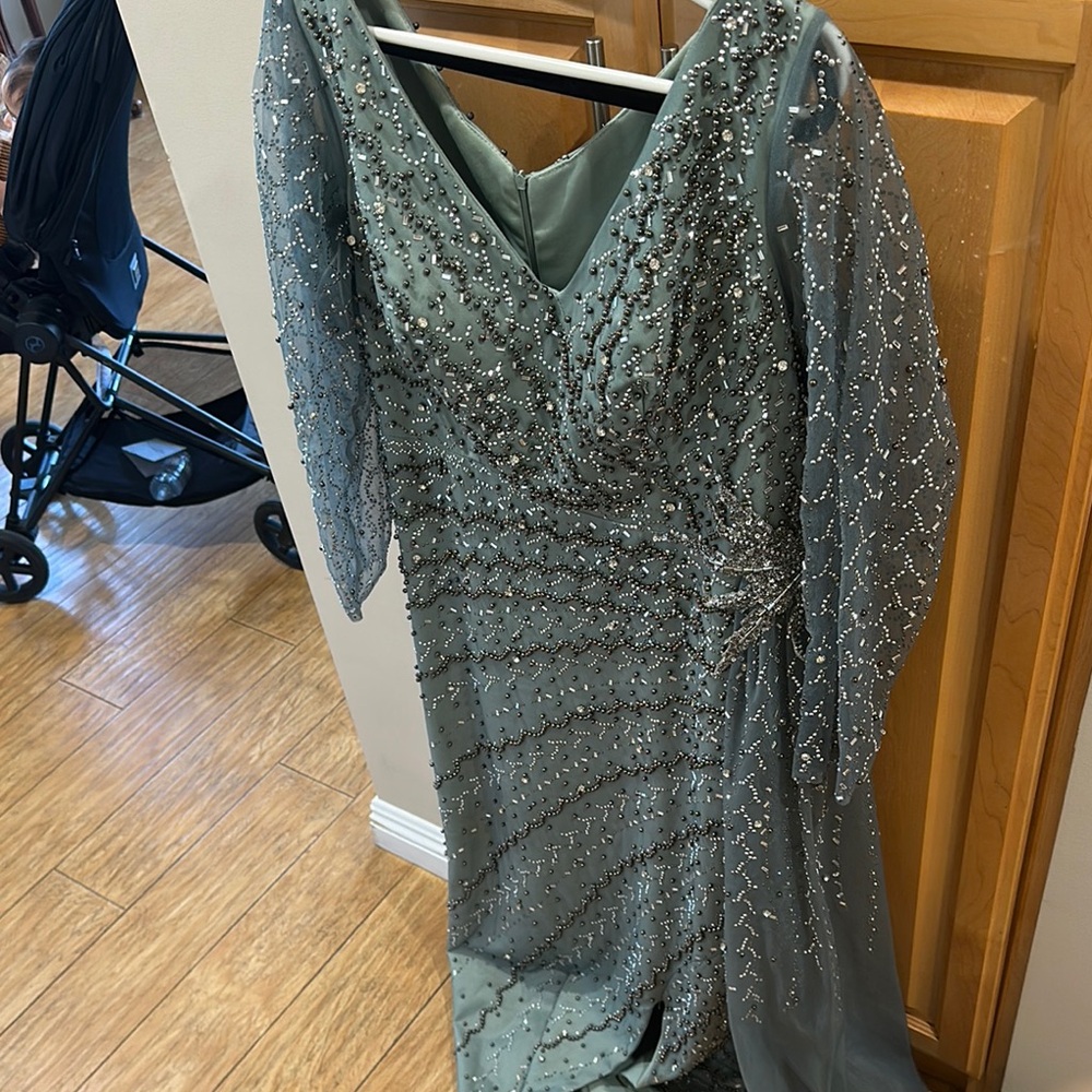 Elegant Beaded Evening Gown - Gray